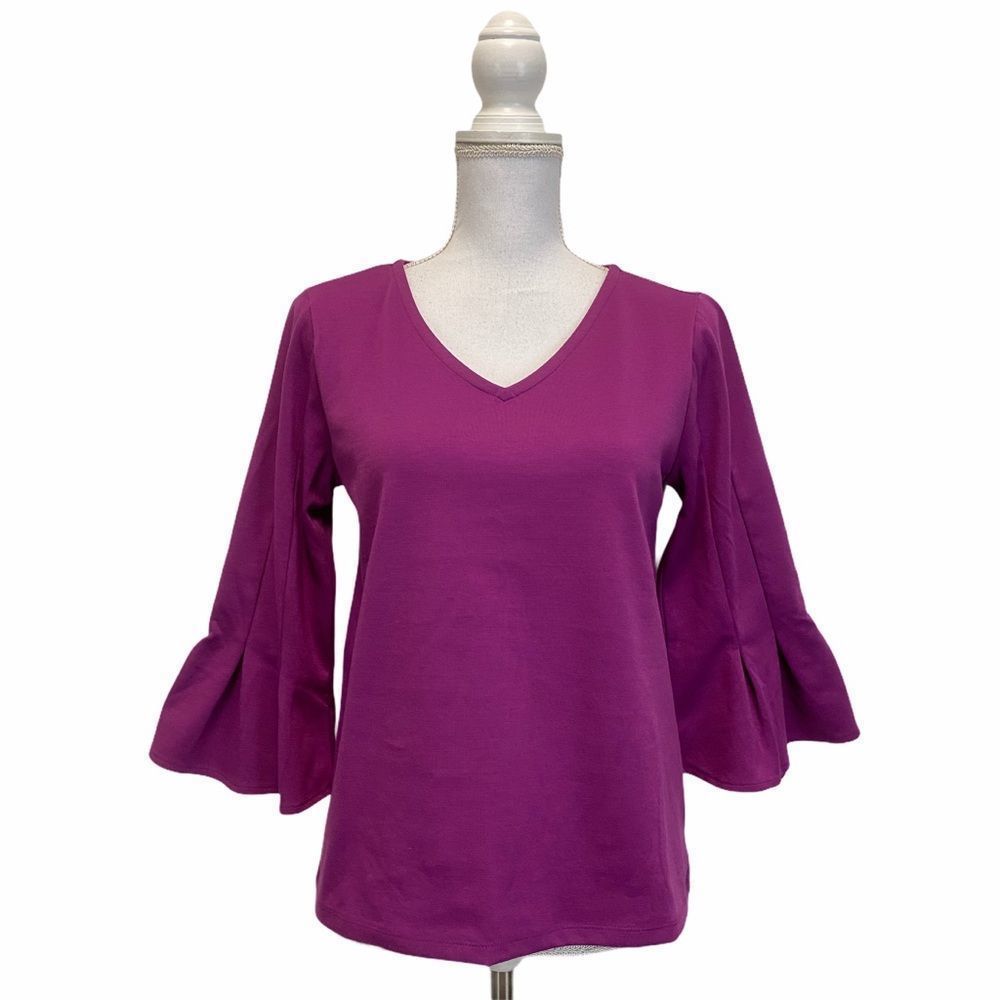 Banana Republic Factory Women's Small Purple Pleated Bell Sleeve V Neck Blouse